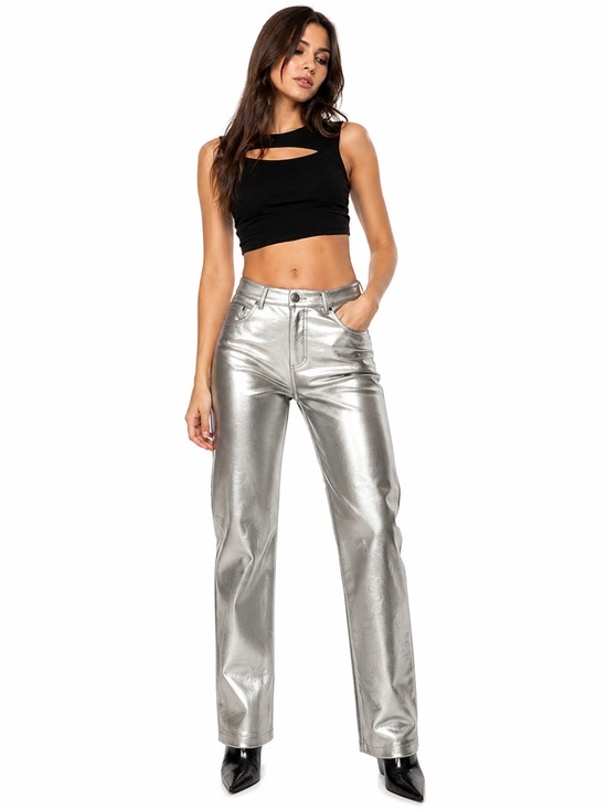 7 For All Mankind Pants - 7 For All Mankind Silver Metallic Faux Leather Straight Leg Pants Size Medium